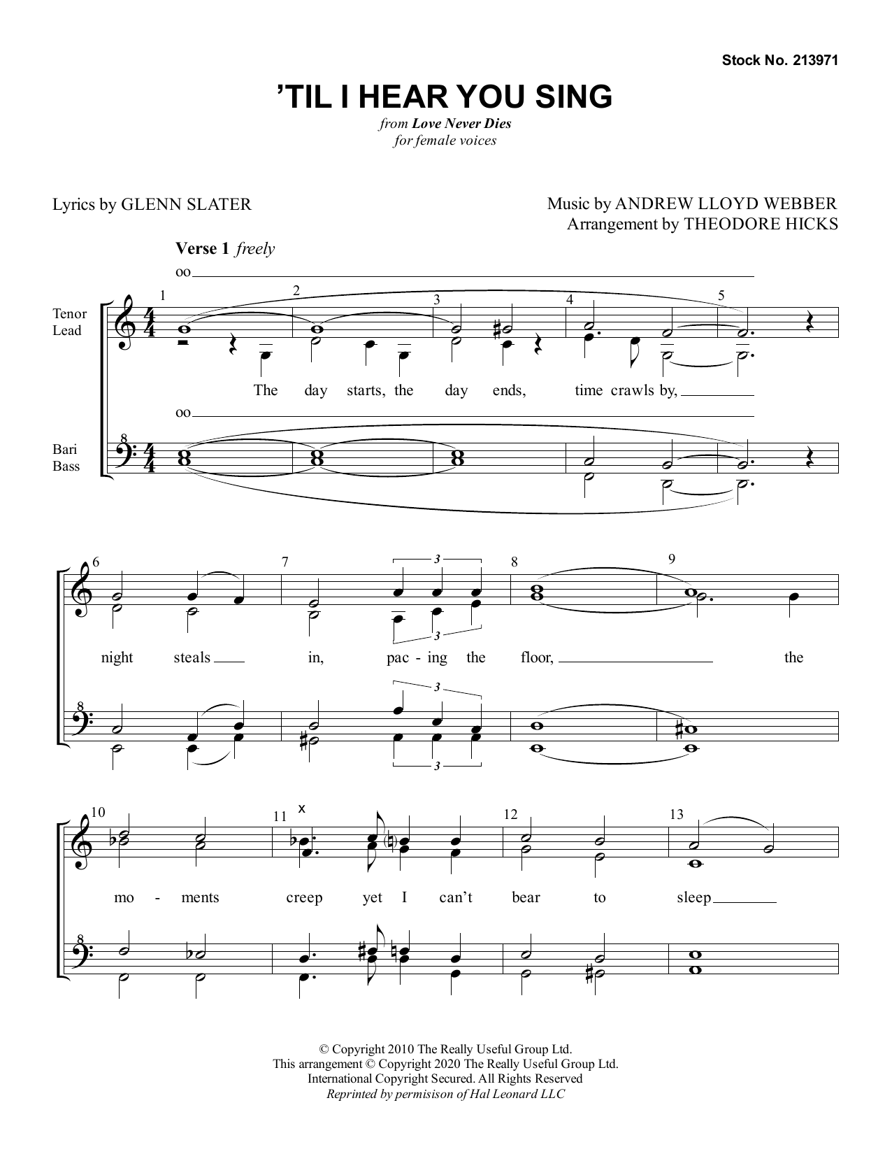 Product gallery: Page 1 of 1 'Til I Hear You Sing (from Love Never Dies) (arr. Theodore Hicks), Andrew Lloyd Webber