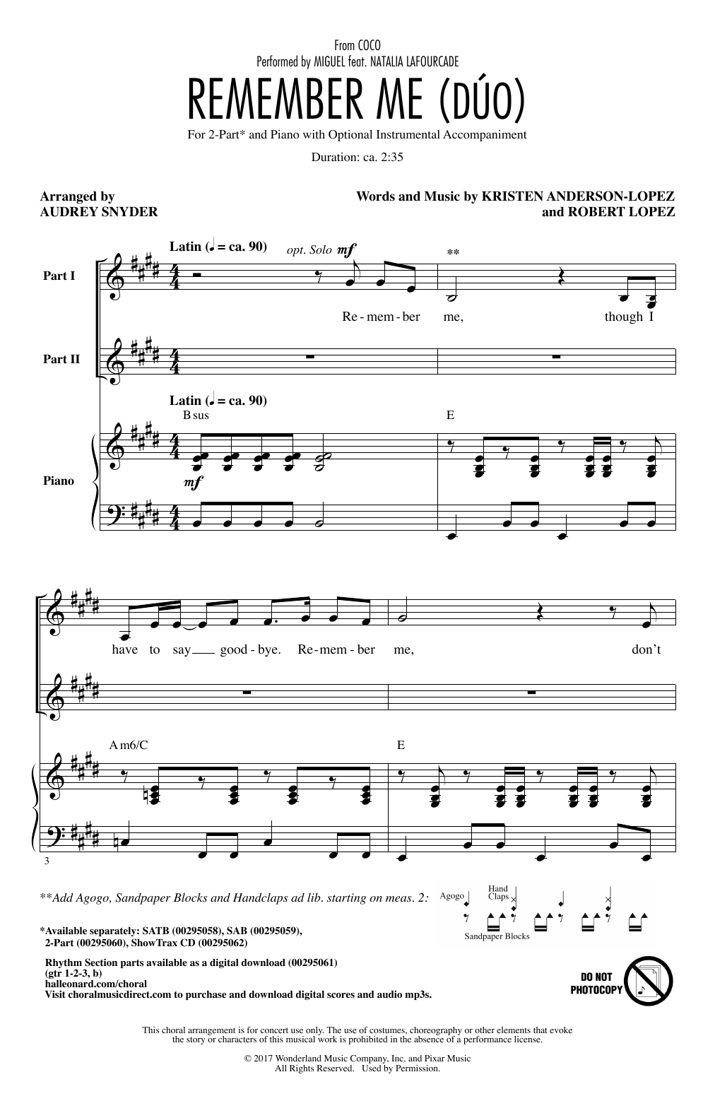 Product picture to: Remember Me (Duo) (from Coco) (arr. Audrey Snyder)