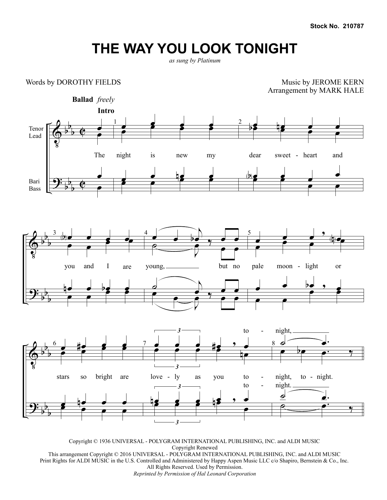 Product picture to: The Way You Look Tonight (arr. Mark Hale)