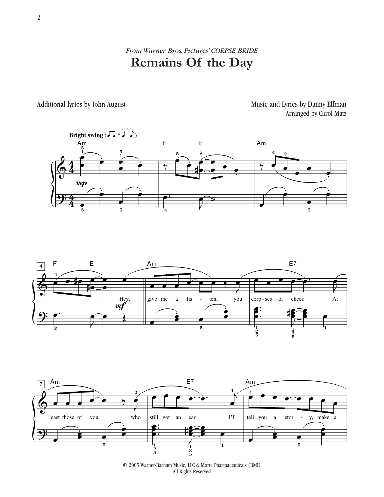 Product picture to: Remains Of The Day (from Corpse Bride) (arr. Carol Matz)