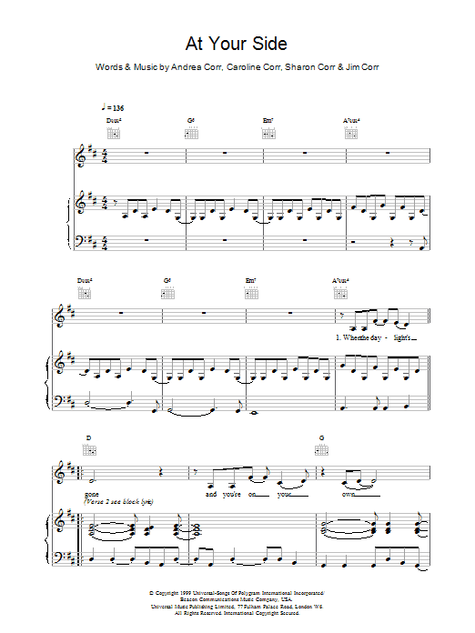 Produktgalerie: Seite 1 von 1 At Your Side, The Corrs, Gesang, Gitarre, Klavier