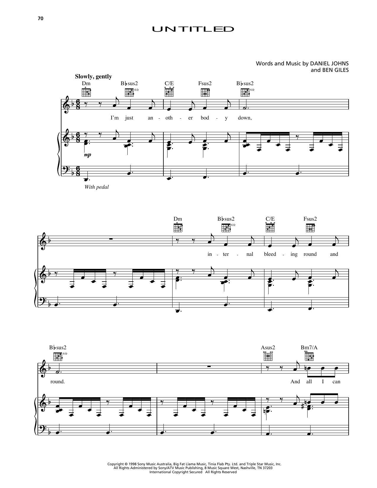 Produktgalerie: Seite 1 von 1 Untitled (from Godzilla), Silverchair, Gesang, Gitarre, Klavier