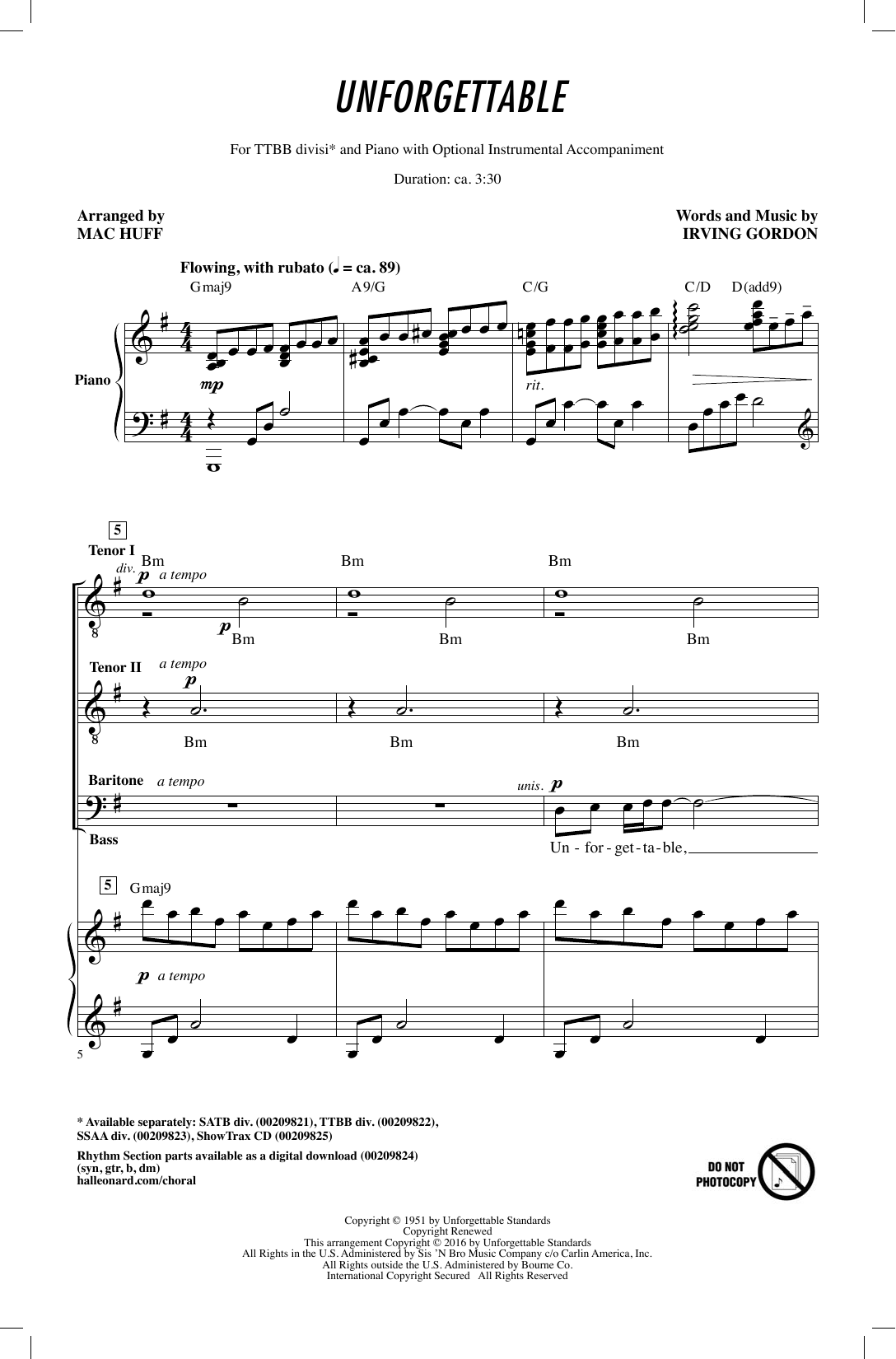 Product picture to: Unforgettable (arr. Mac Huff)