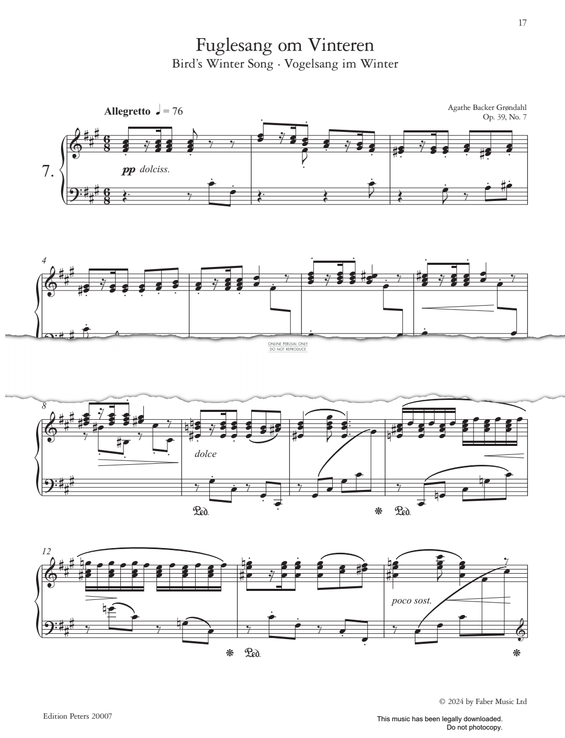 Produktgalerie: Seite 1 von 1 Fuglesang om Vinteren (Bird's Winter Song) Op.39, No.7, Agathe Backer Grøndahl, Klavier