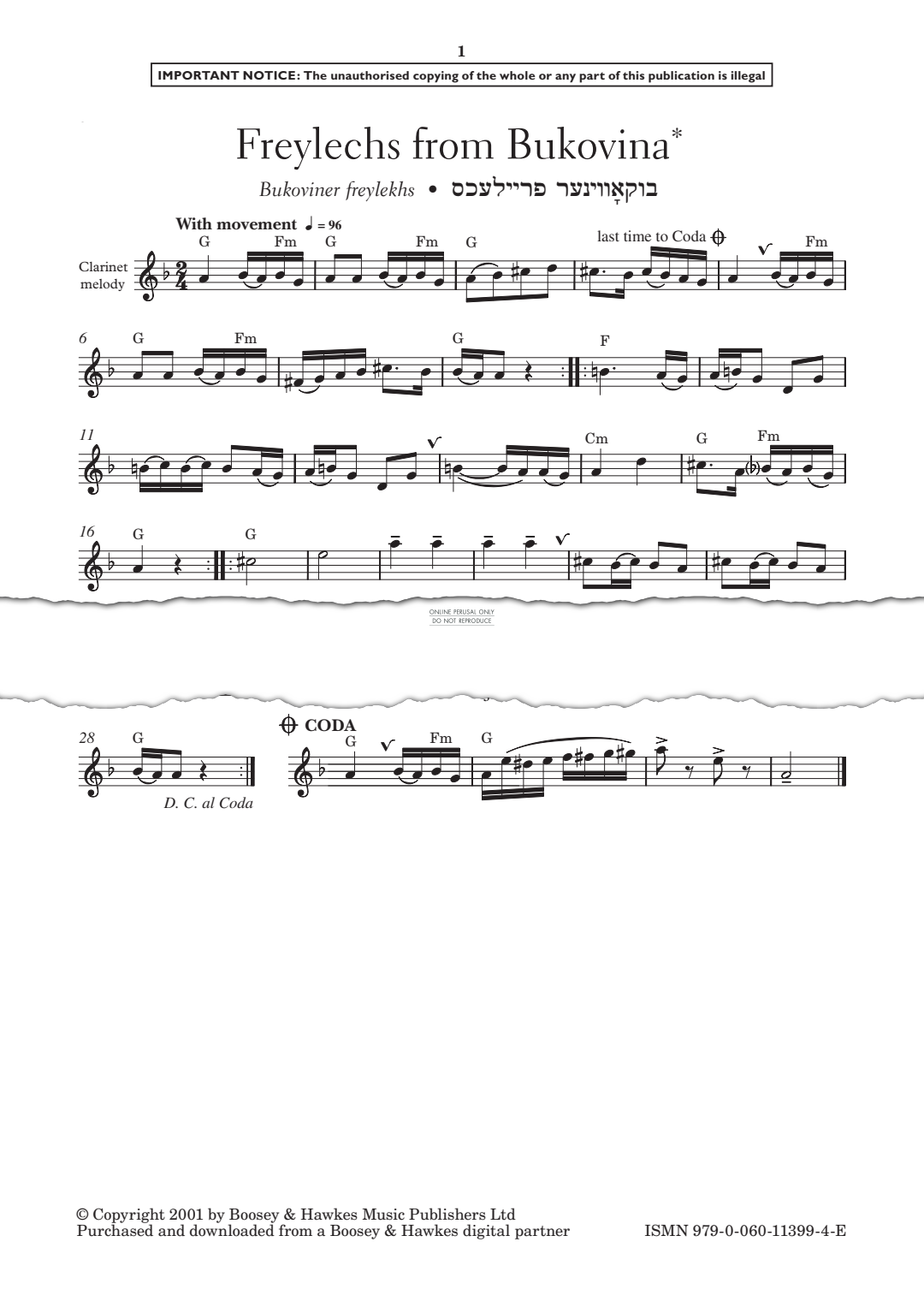 Produktgalerie: Seite 1 von 1 Freylechs from Bukovina, Anon, Gitarre, Klarinette, Klavier