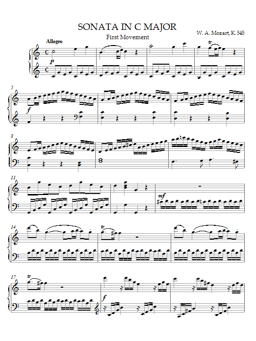 Product gallery: Page 1 of 1 Sonata in C Major, K. 545, First Movement, Wolfgang Amadeus Mozart