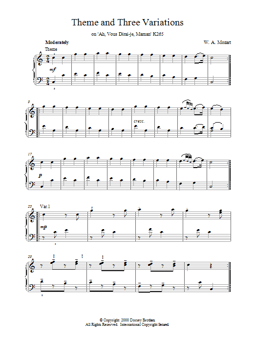 Product gallery: Page 1 of 1 Theme and Three Variations on 'Ah, Vous Dirai-je, Maman' K265, Wolfgang Amadeus Mozart