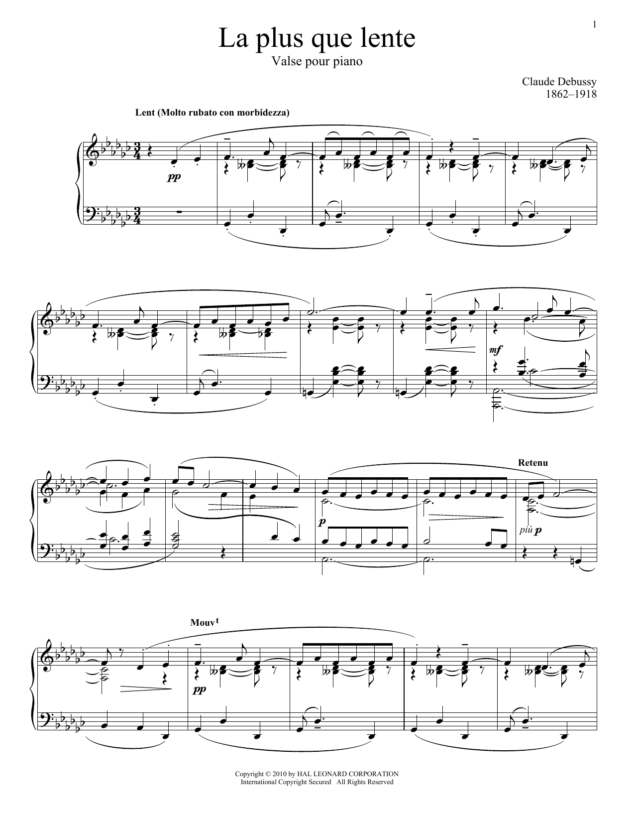 Product gallery: Page 1 of 1 La Plus Que Lente, Claude Debussy