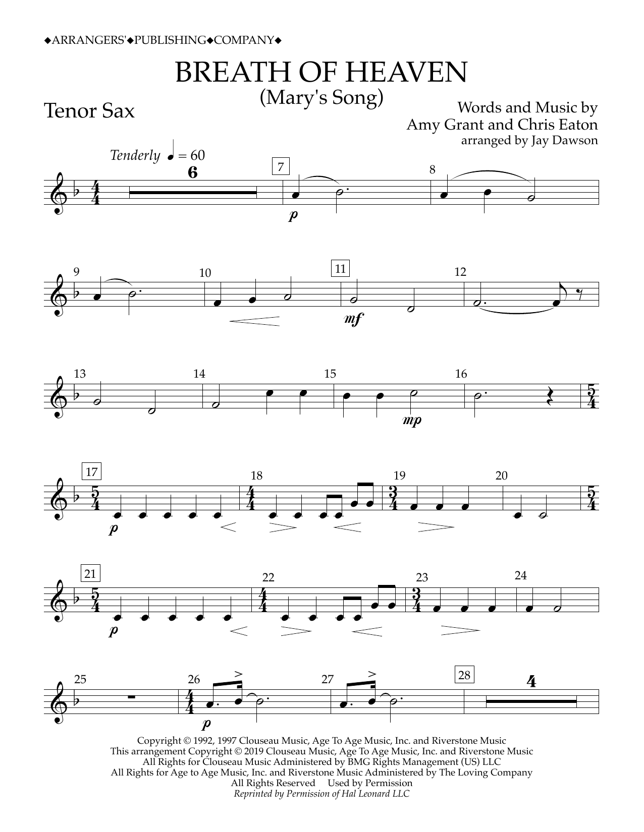 Product gallery: Page 1 of 1 Breath of Heaven (Mary's Song) (arr. Jay Dawson) - Tenor Sax, Amy Grant