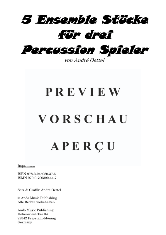 Produktgalerie: Seite 3 von 11 5 Ensemble Stücke für drei Percussion Spieler, , Perkussion Ensemble Trio