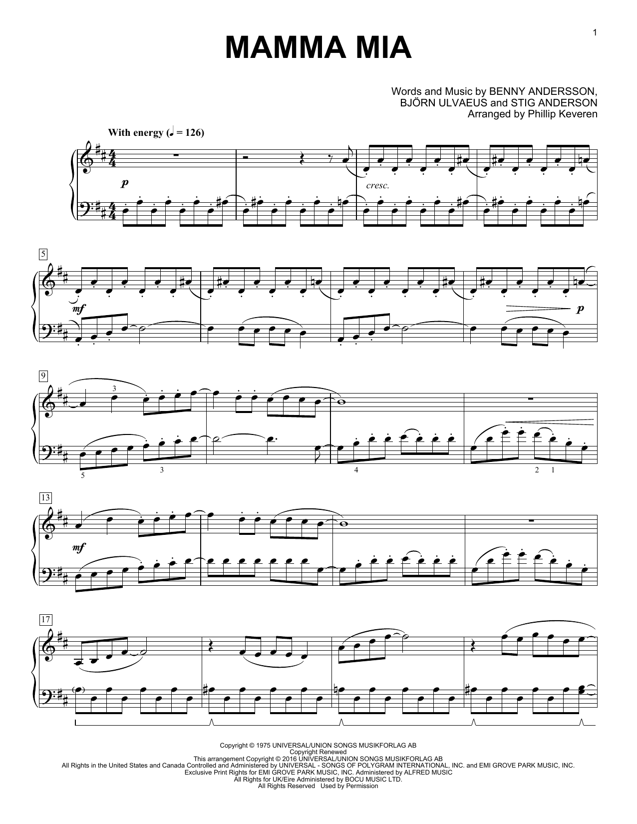 Product gallery: Page 1 of 1 Mamma Mia (arr. Phillip Keveren), ABBA