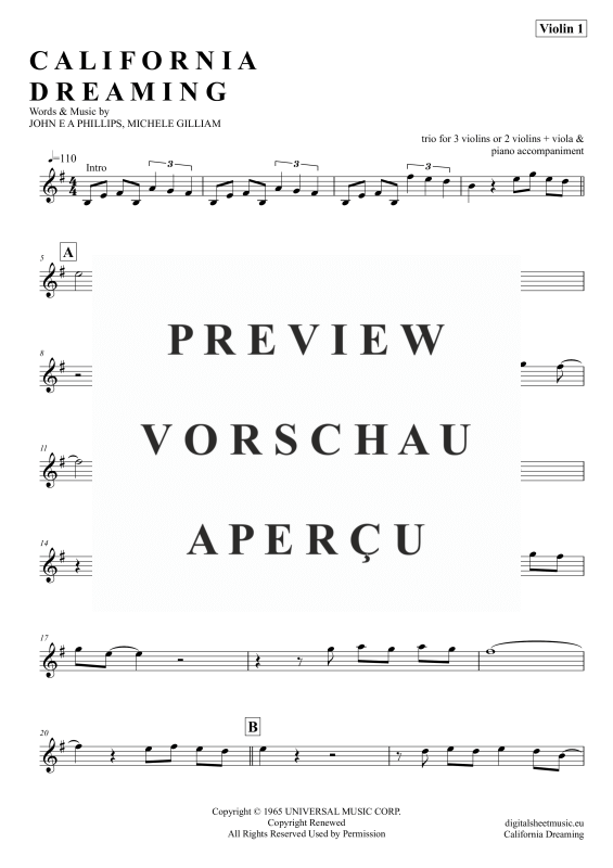 gallery: California Dreamin, Mamas & Papas, (Violinen Trio + Klavier)