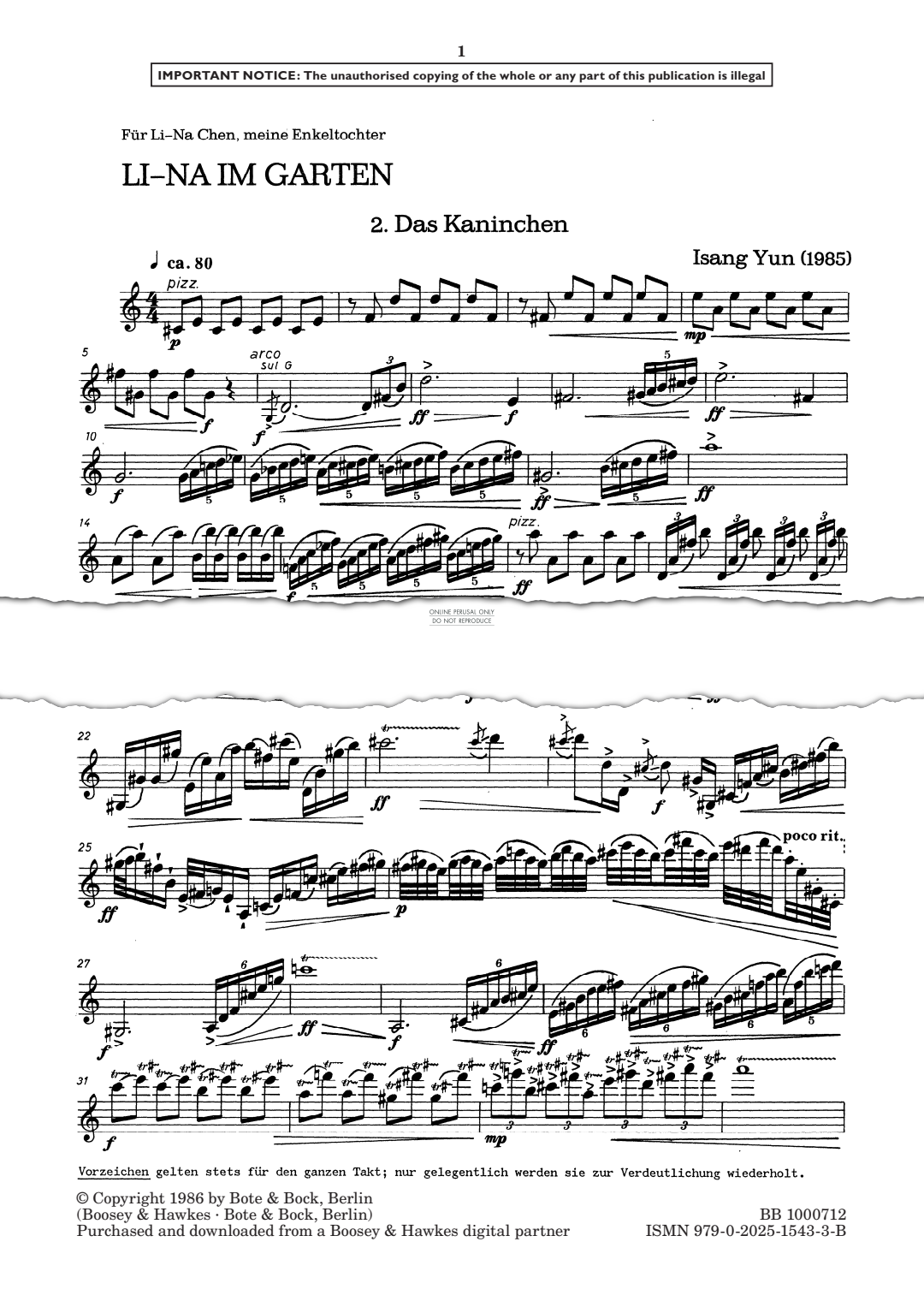 Produktgalerie: Seite 1 von 1 Das Kaninchen (aus Li-Na im Garten), Isang Yun, Violine