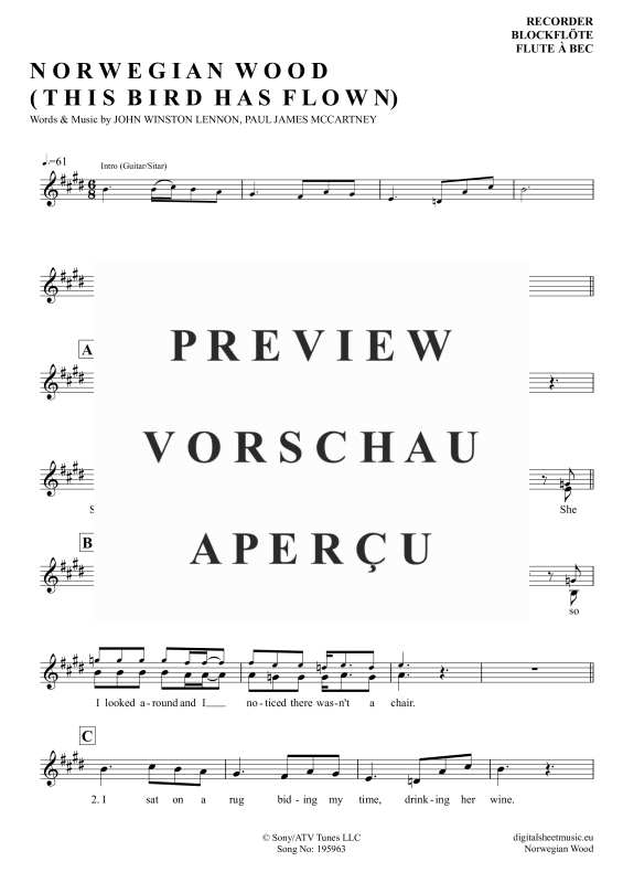 Product gallery: Page 2 of 3 Norwegian Wood, Beatles, The, (Blockflöte)