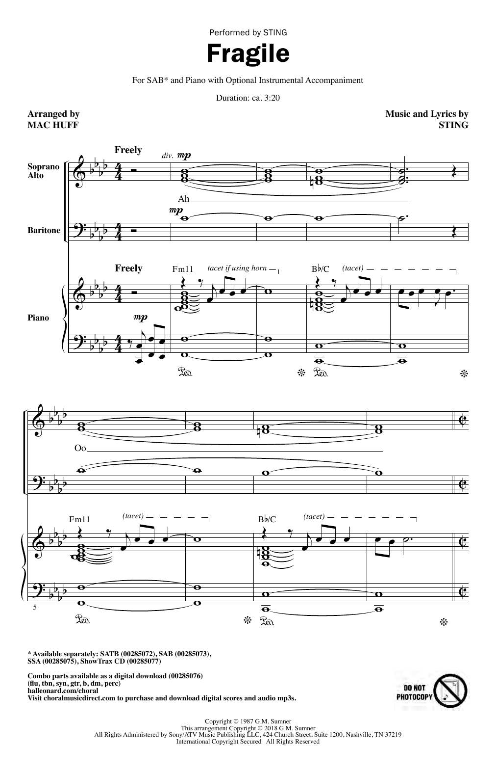 Product picture to: Fragile (arr. Mac Huff)