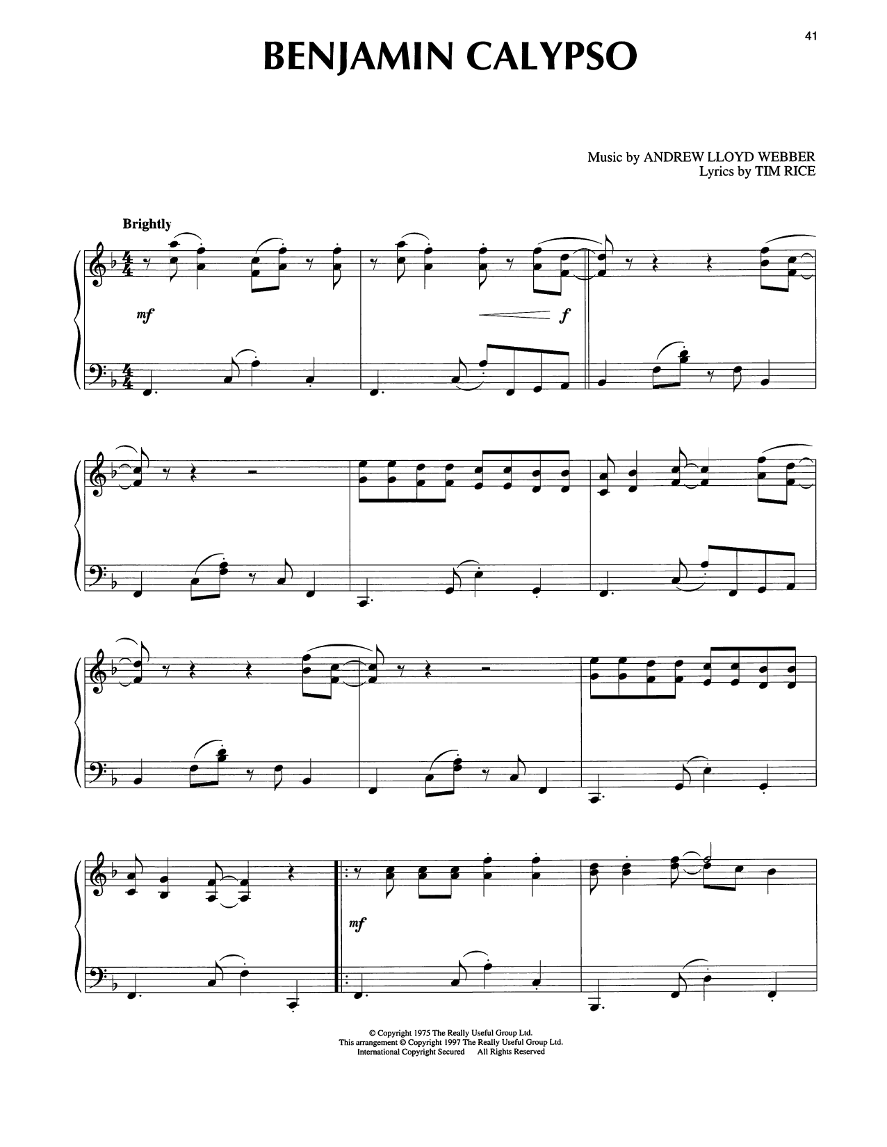 Produktgalerie: Seite 1 von 1 Benjamin Calypso (from Joseph And The Amazing Technicolor Dreamcoat), Andrew Lloyd Webber, Klavier