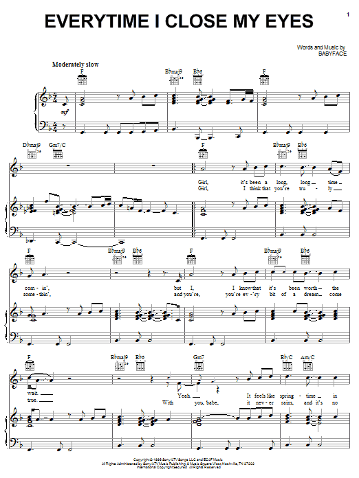 Produktgalerie: Seite 1 von 1 Everytime I Close My Eyes, Babyface, Gesang, Gitarre, Klavier