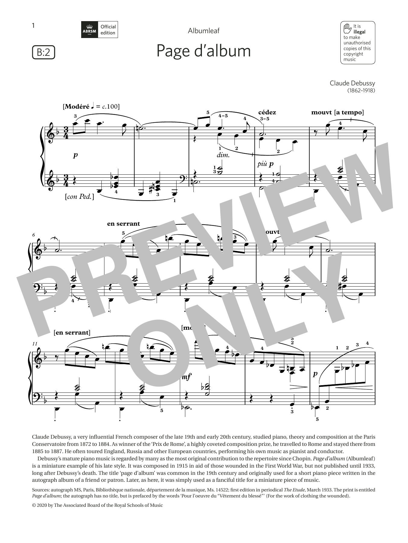 Produktbild zu: Page d'album (Grade 6, list B2, from the ABRSM Piano Syllabus 2021 & 2022)