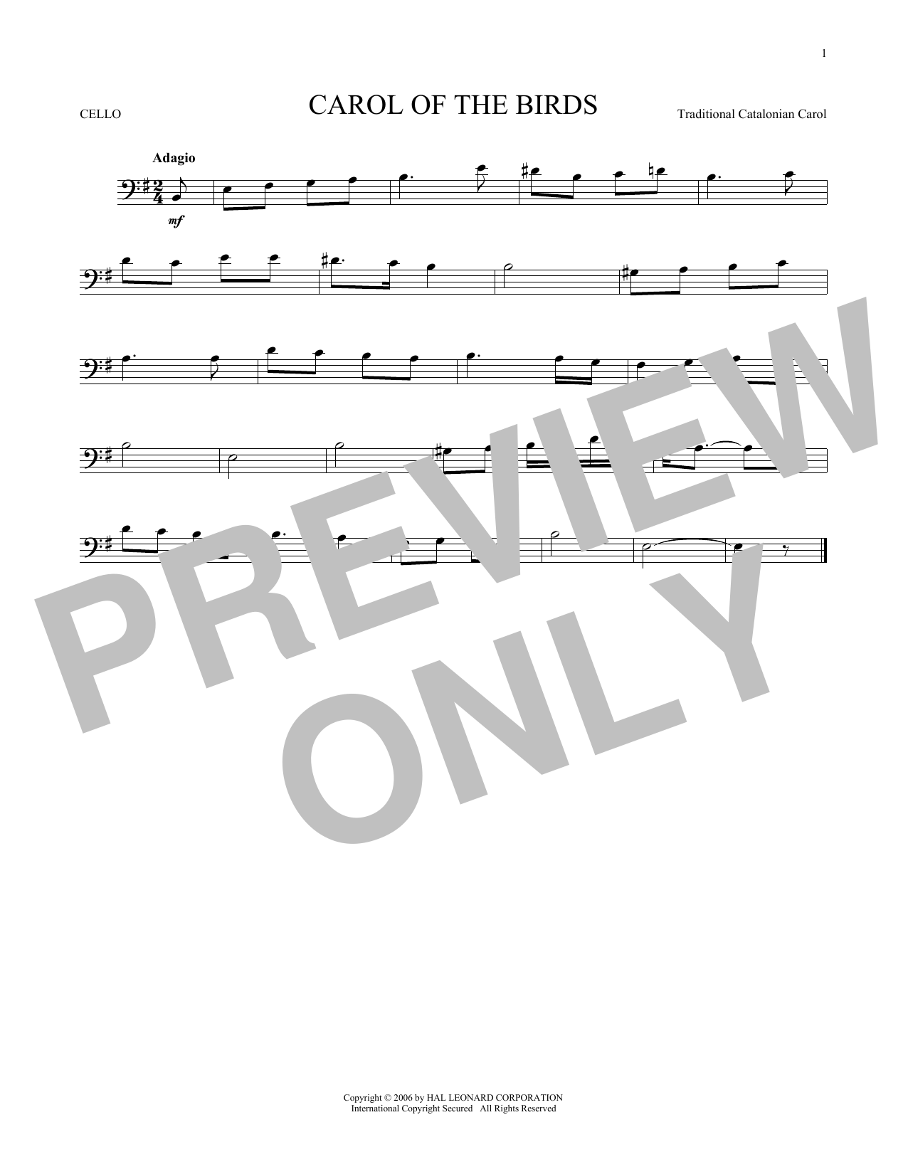 Produktgalerie: Seite 1 von 1 Carol Of The Birds, Traditional Catalonian Carol, Violoncello