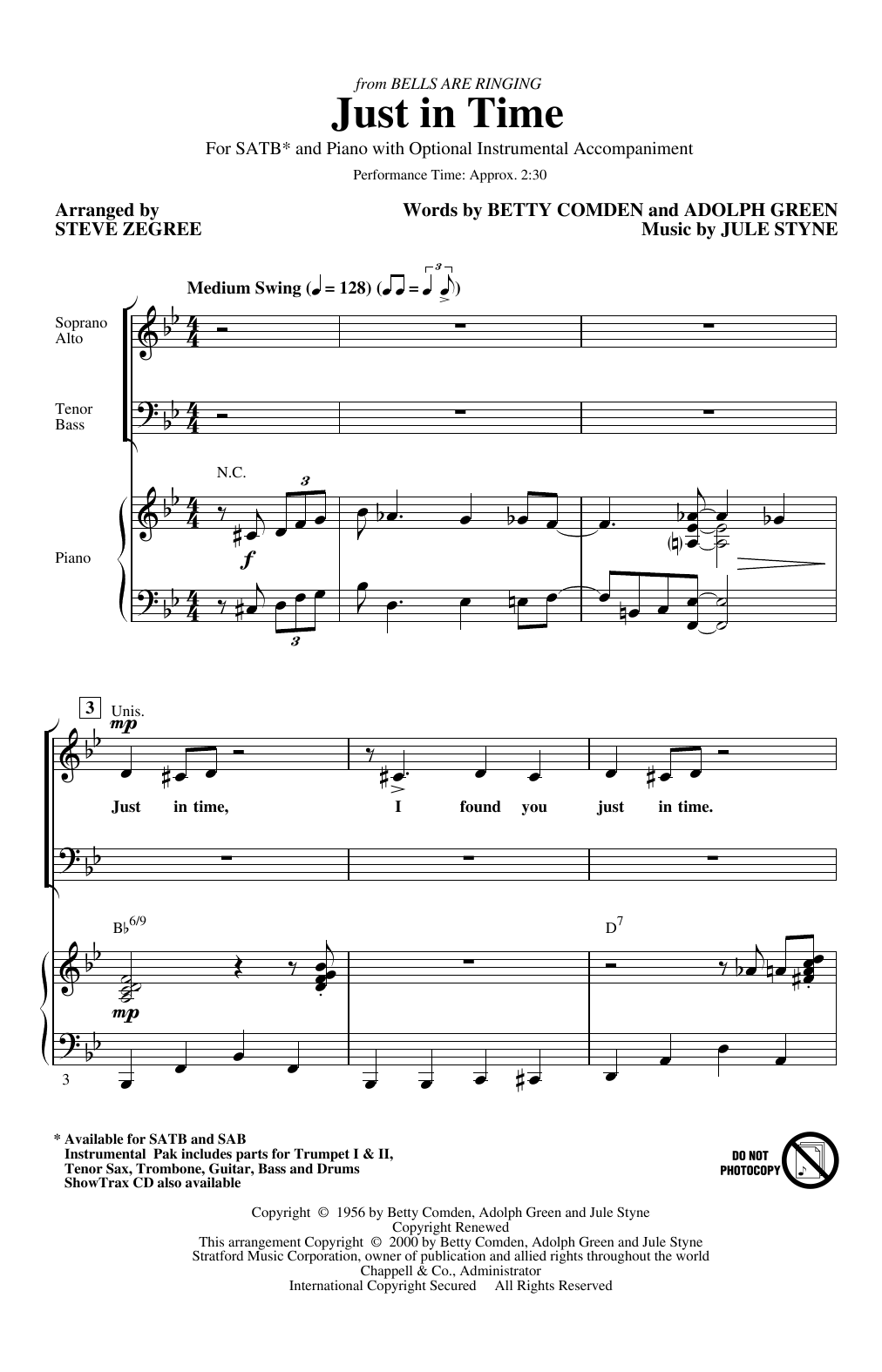 Produktbild zu: Just In Time (from Bells Are Ringing) (arr. Steve Zegree)