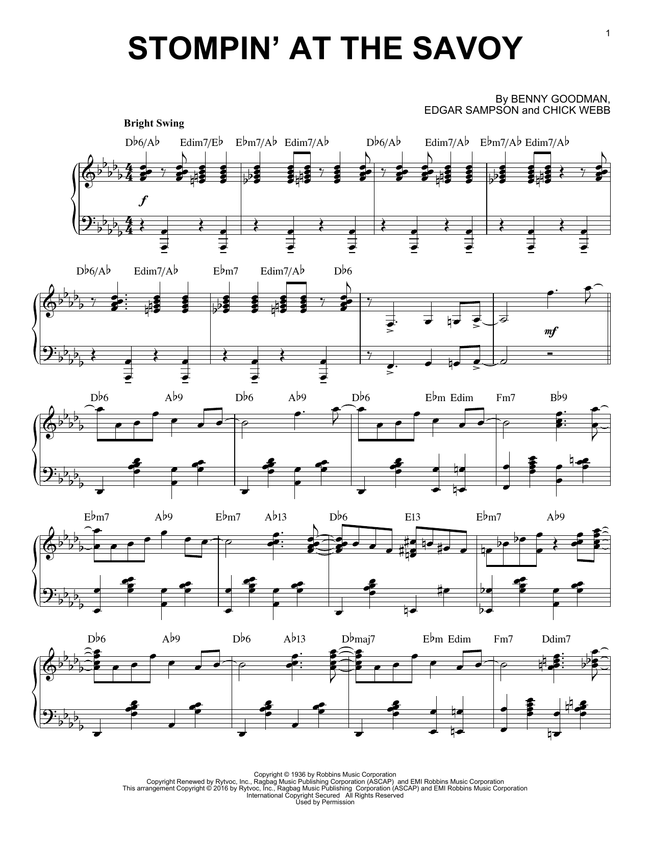Product gallery: Page 1 of 1 Stompin' At The Savoy (arr. Brent Edstrom), Benny Goodman