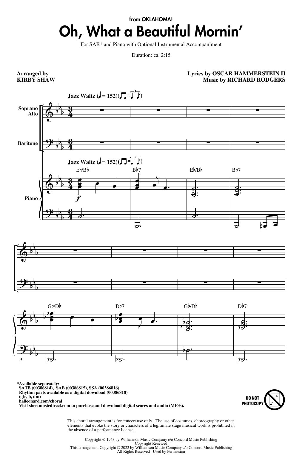 Produktbild zu: Oh, What A Beautiful Mornin' (from Oklahoma!) (arr. Kirby Shaw)