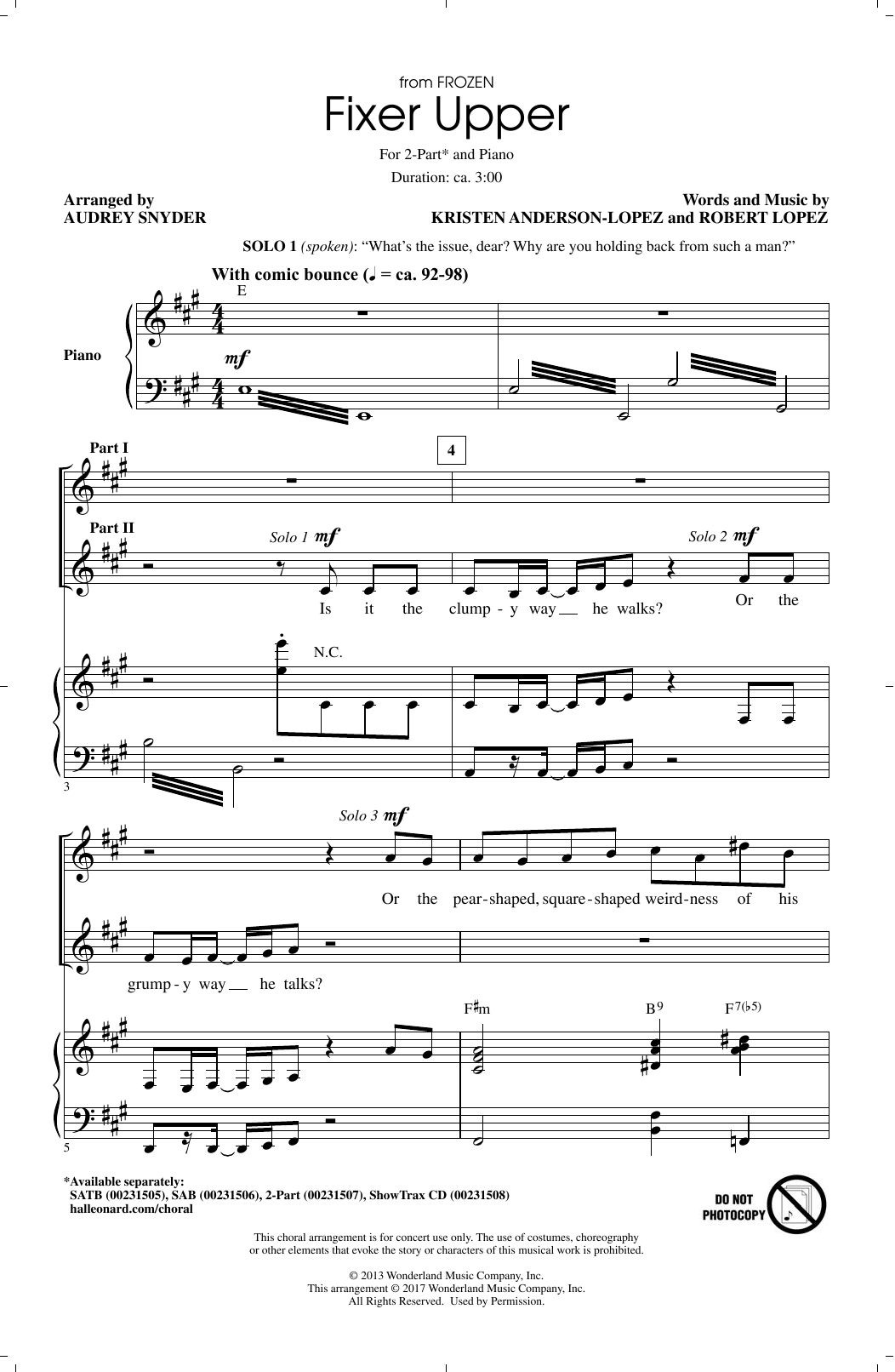 Produktbild zu: Fixer Upper (from Disney's Frozen) (arr. Audrey Snyder)