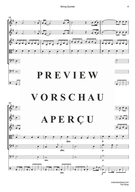 Produktgalerie: Seite 7 von 11 The Rose, Midler, Bette, Streicher Quintett/Ensemble/Band/Chor E-Bass & Drum Set opt.