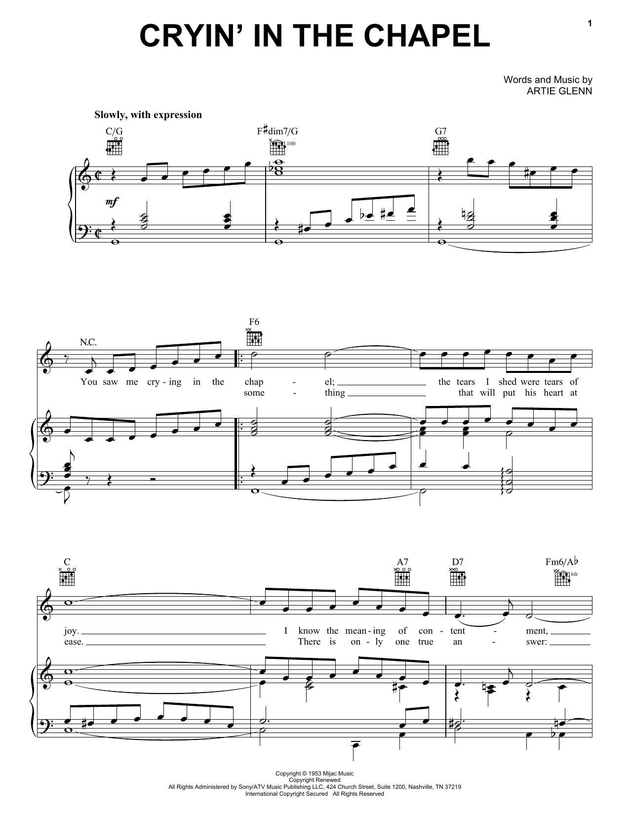 Produktgalerie: Seite 1 von 1 Crying In The Chapel, Elvis Presley, Gesang, Gitarre, Klavier