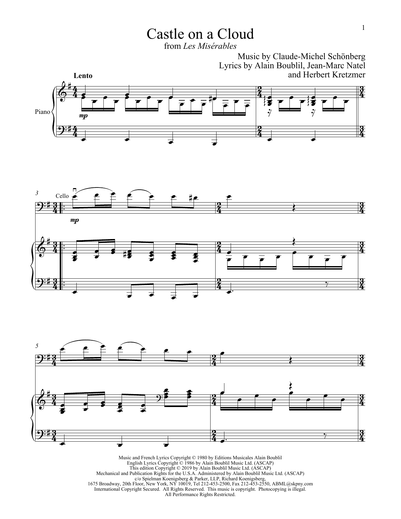 Produktgalerie: Seite 1 von 1 Castle On A Cloud (from Les Miserables), Boublil and Schonberg, Klavier, Violoncello