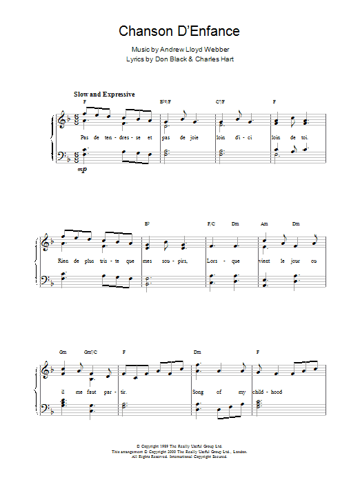 Product gallery: Page 1 of 1 Chanson D'Enfance, Andrew Lloyd Webber