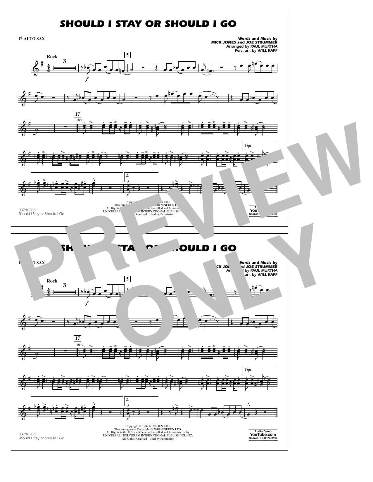 Product picture to: Should I Stay Or Should I Go - Eb Alto Sax