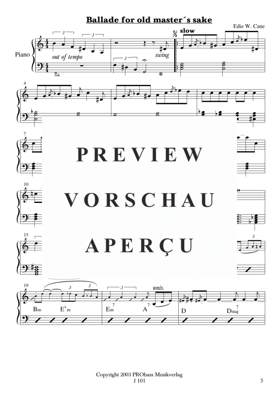 gallery: Ballade for Old Masters Sake, , Melodiestimme in C/B/Es, Klavier und Kontrabass