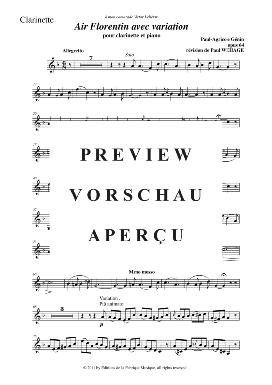 Product gallery: Page 11 of 13 Air Florentin avec variation, opus 65 , , (clarinet in Bb + piano)