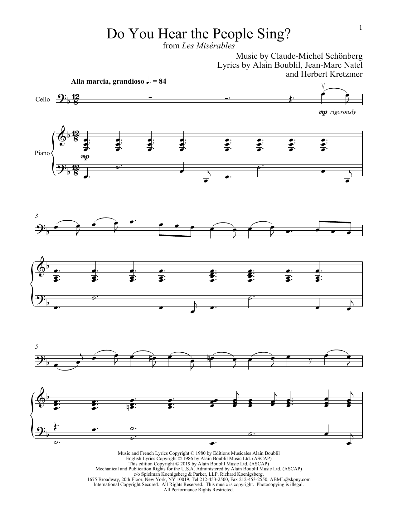 Produktgalerie: Seite 1 von 1 Do You Hear The People Sing? (from Les Miserables), Boublil and Schonberg, Klavier, Violoncello