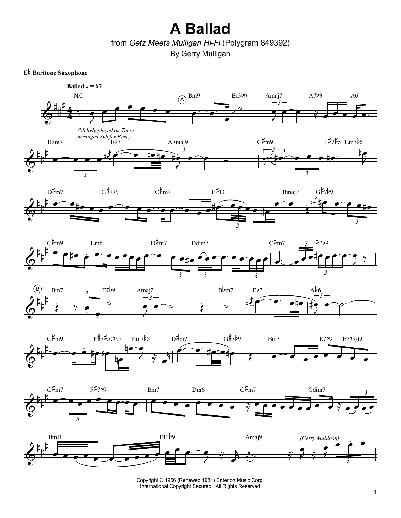 Product gallery: Page 1 of 1 A Ballad, Gerry Mulligan