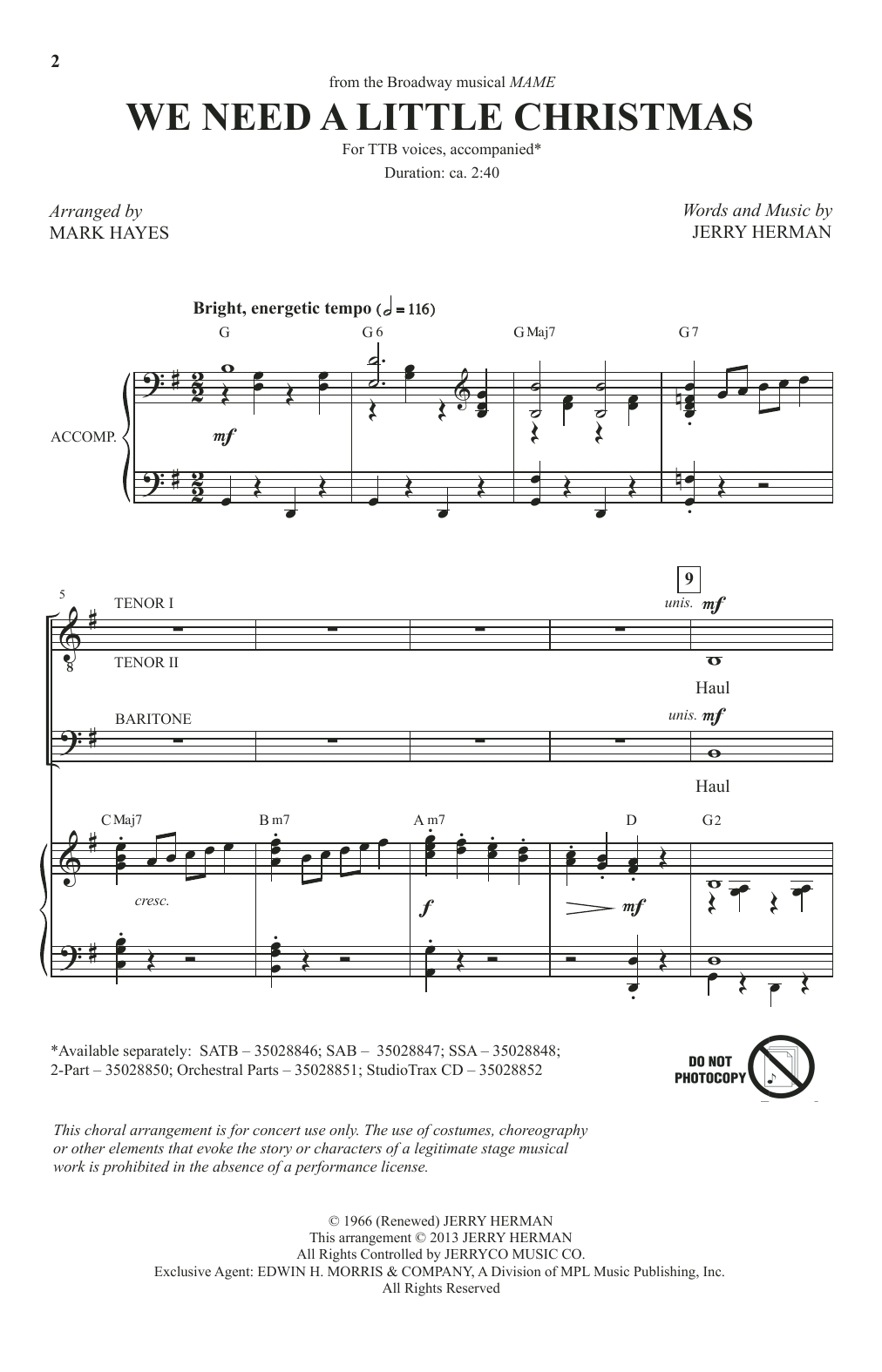 Product picture to: We Need A Little Christmas (from Mame) (arr. Mark Hayes)