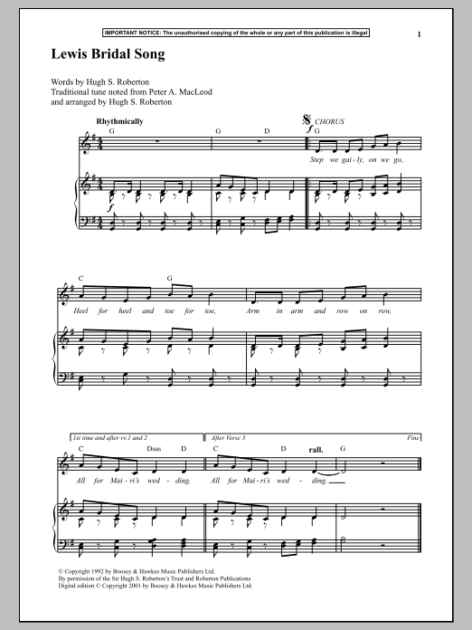 Produktgalerie: Seite 1 von 1 Lewis Bridal Song, Hugh S. Roberton, Gesang, Klavier
