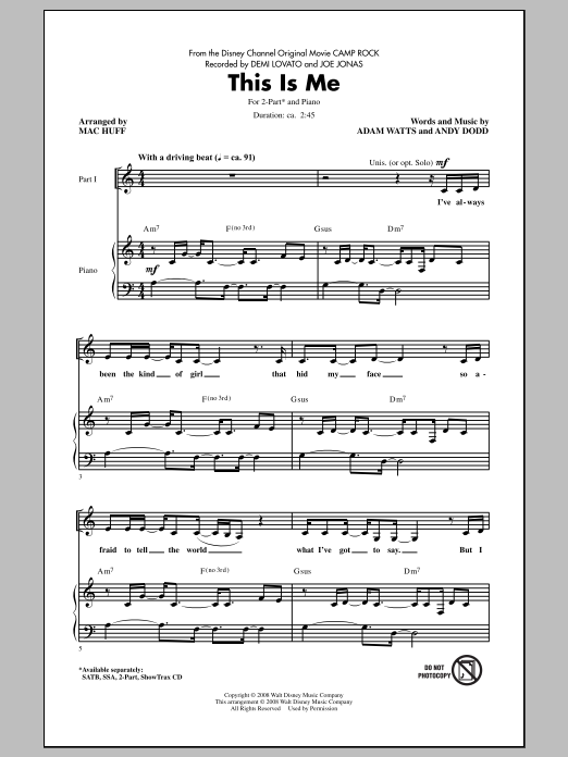 Product picture to: This Is Me (from Camp Rock) (arr. Mac Huff)
