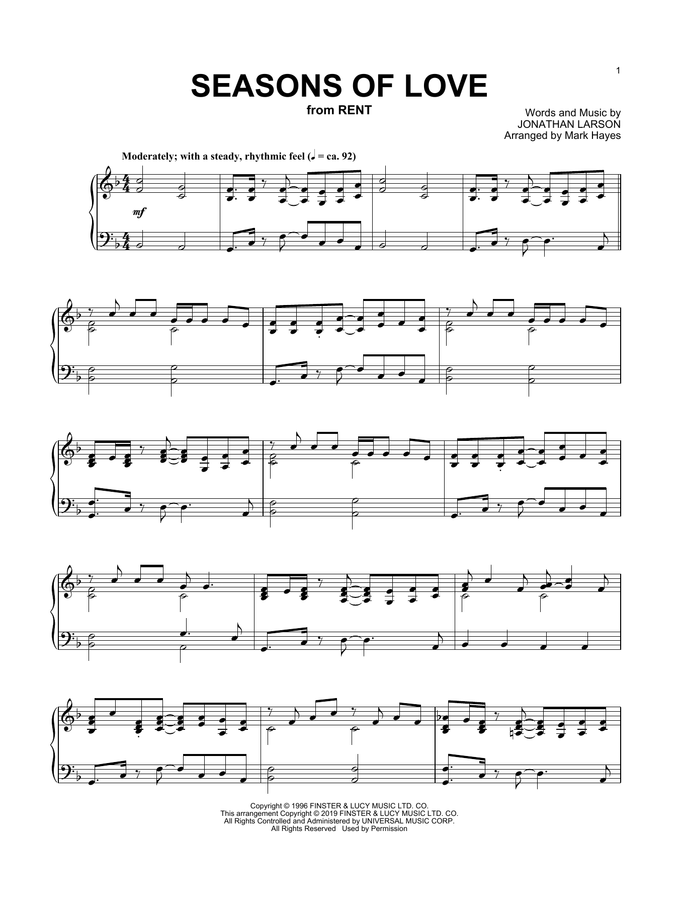 Produktbild zu: Seasons Of Love (from Rent) (arr. Mark Hayes)