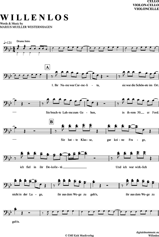 Produktgalerie: Seite 1 von 4 Willenlos , Westernhagen, (Violon-Cello)