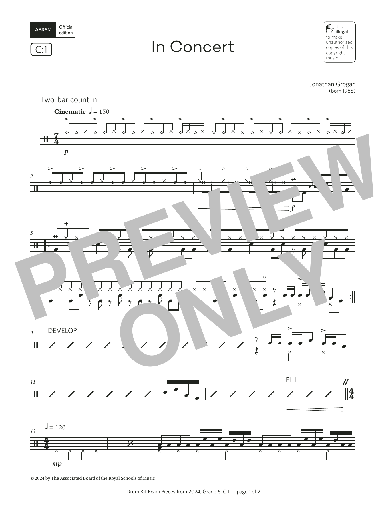 Product gallery: Page 1 of 1 In Concert (Grade 6, list C1, from the ABRSM Drum Kit Syllabus 2024), Jonny Grogan
