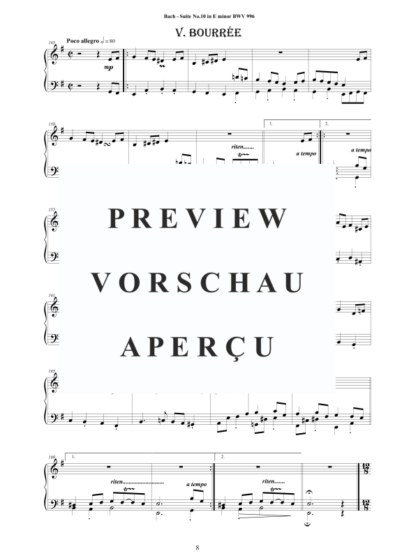 Produktgalerie: Seite 9 von 11 Piano Suite No.10 in E-Moll BWV 996 - Complete Piano Version, , Klavier Solo