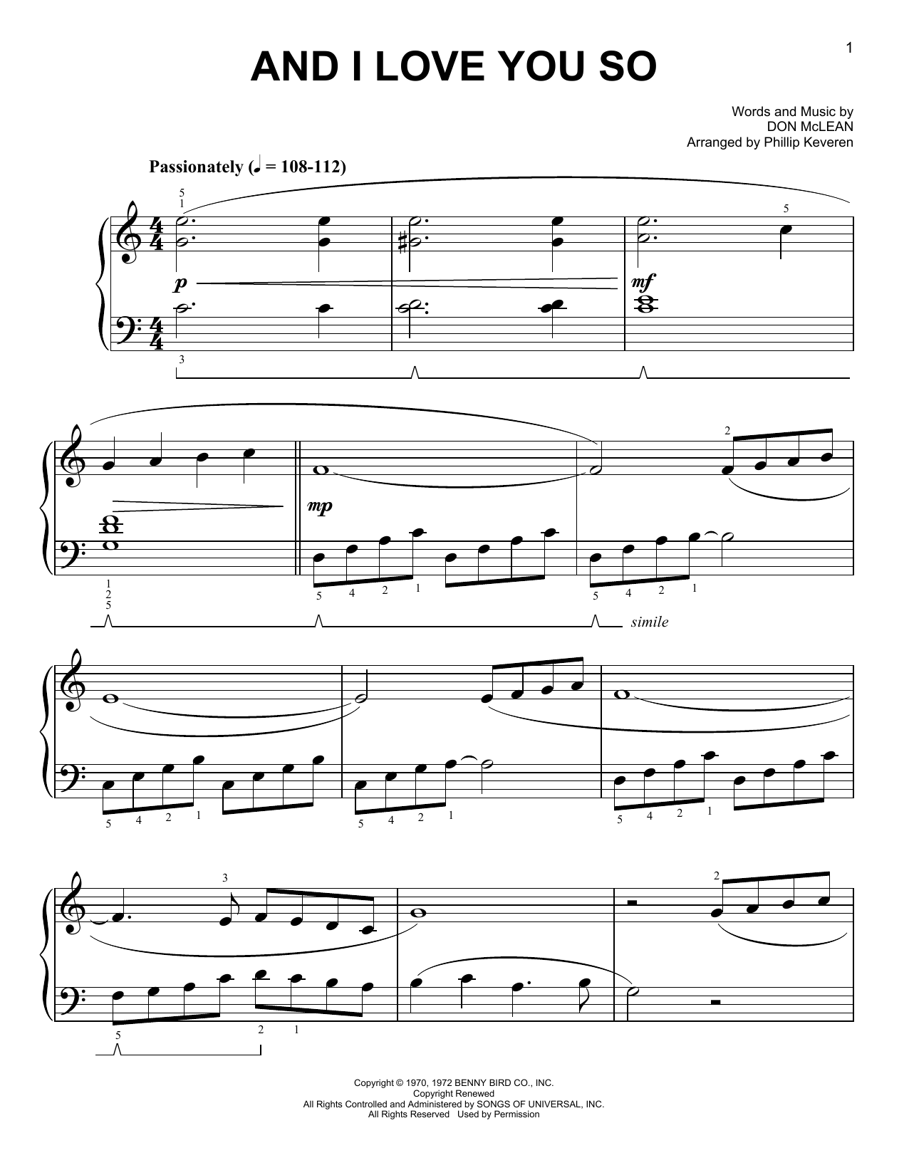 Product picture to: And I Love You So [Classical version] (arr. Phillip Keveren)