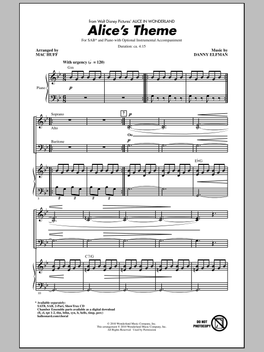 Product picture to: Alice's Theme (from Alice In Wonderland) (arr. Mac Huff)
