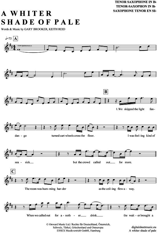 Product gallery: Page 1 of 4 A whiter shade of pale , Procol Harum, Tenor Saxophone