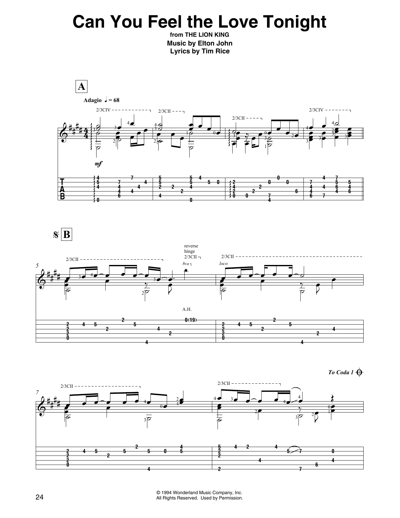 Produktgalerie: Seite 1 von 1 Can You Feel The Love Tonight (from Lion King) (arr. David Jaggs), Elton John, Gitarre