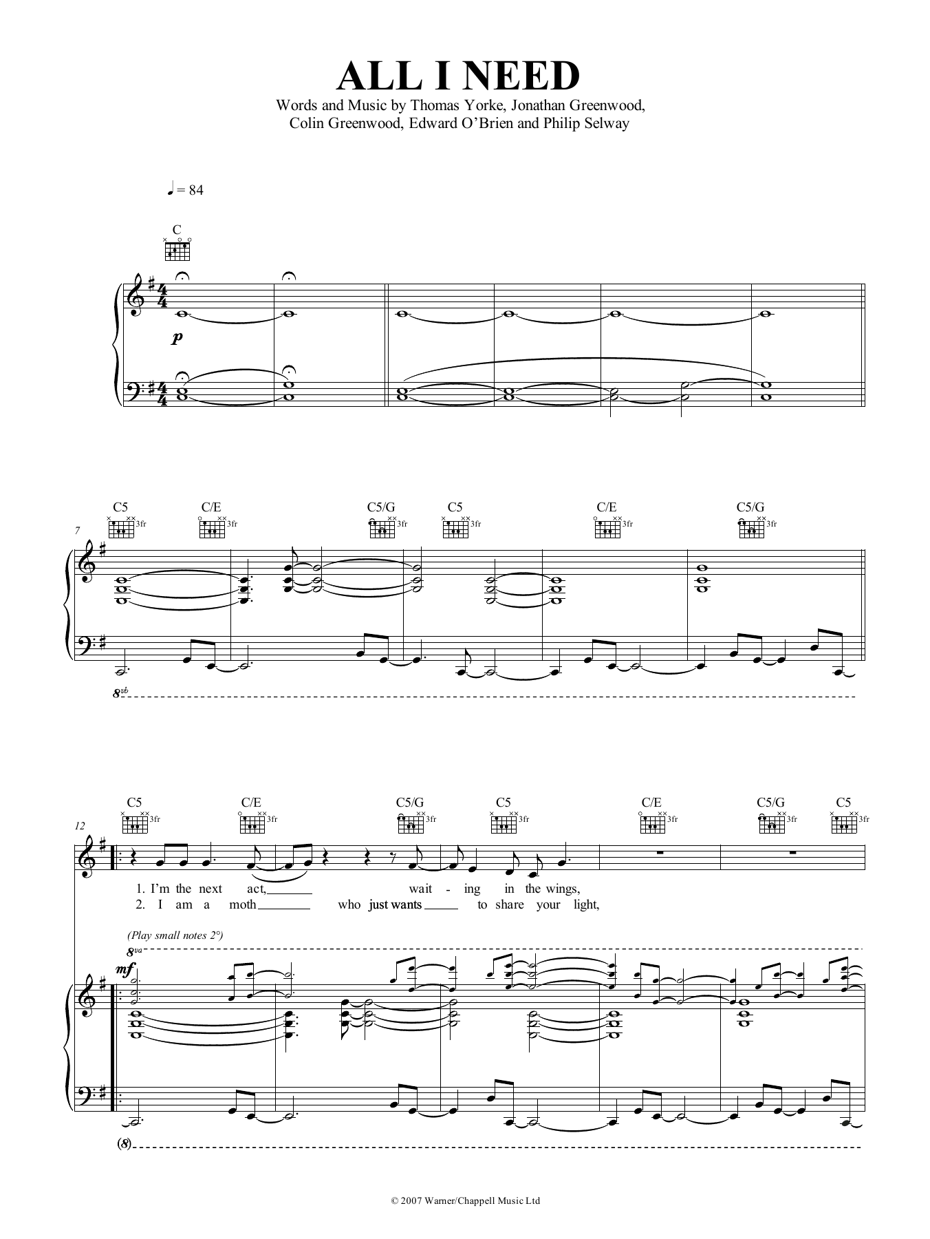 Produktgalerie: Seite 1 von 1 All I Need, Radiohead, Gesang, Gitarre, Klavier