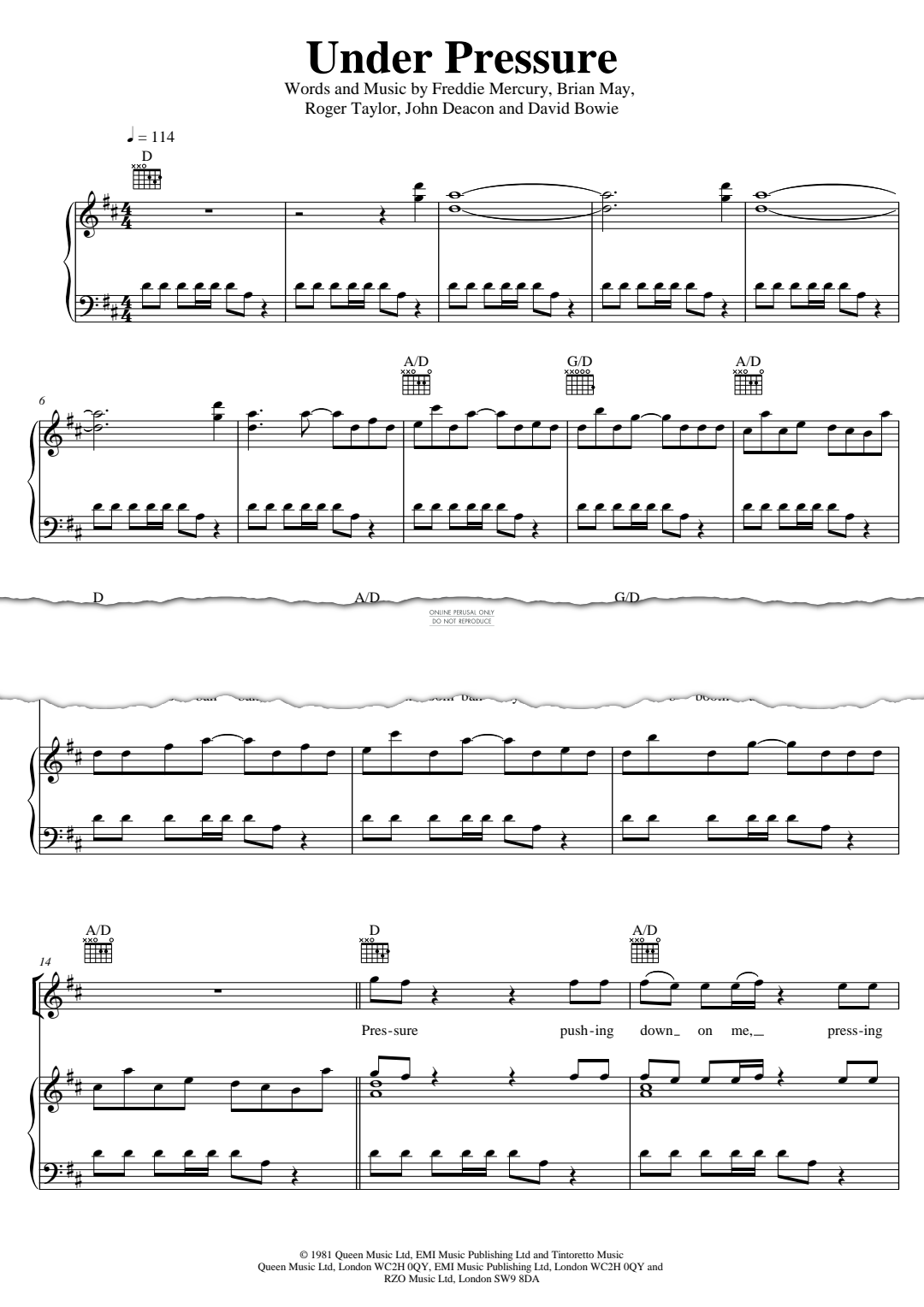 Produktgalerie: Seite 1 von 1 Under Pressure, Queen, Gesang, Gitarre, Klavier