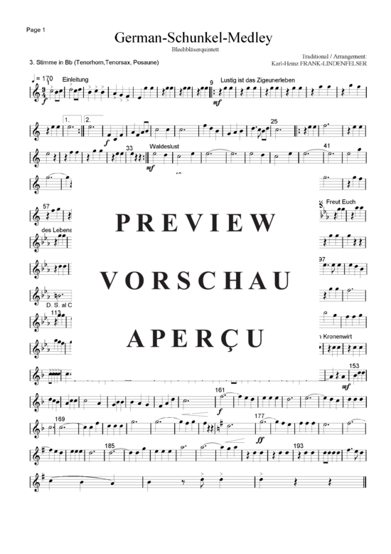 Produktgalerie: Seite 15 von 21 German-Schunkel-Medley , Blasorchester Fatamo, (Blechbläser Quintett - flexible Besetzung)